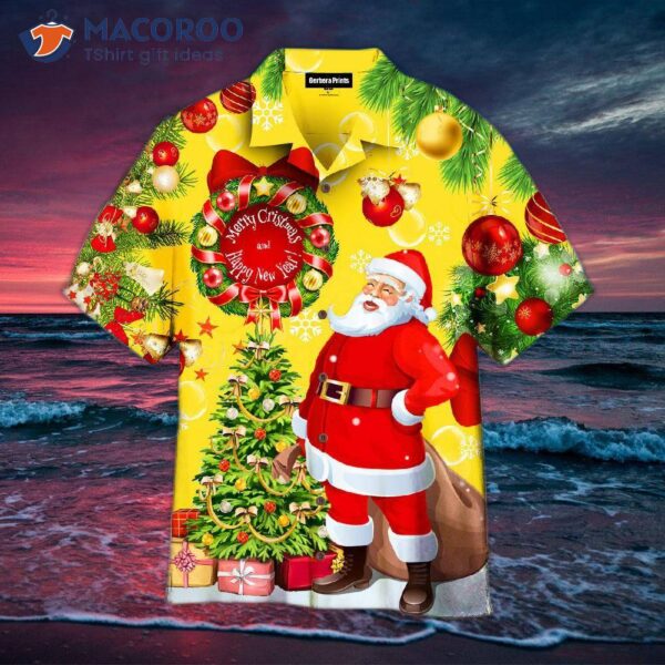 Christmas, Santa Claus, Yellow, Stunning Night, Hawaiian Shirts