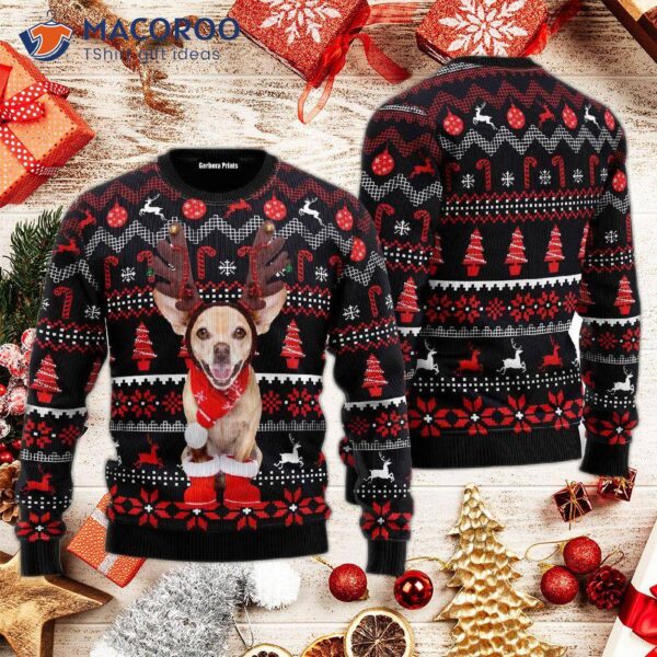 Christmas Santa, Reindeer, And Dog Pattern Ugly Sweater