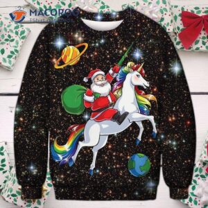 Christmas Santa Riding A Unicorn Ugly Sweater