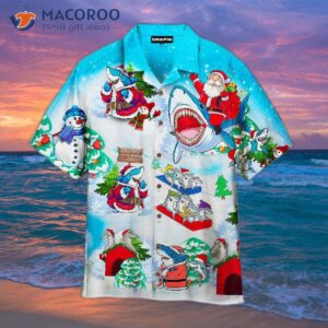 christmas shark blue hawaiian shirts 0