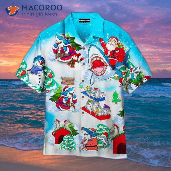 Christmas Shark Blue Hawaiian Shirts