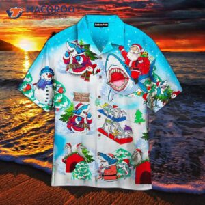 christmas shark blue hawaiian shirts 1