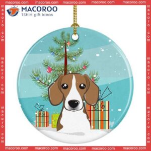Christmas Tree And Beagle Ceramic Ornament