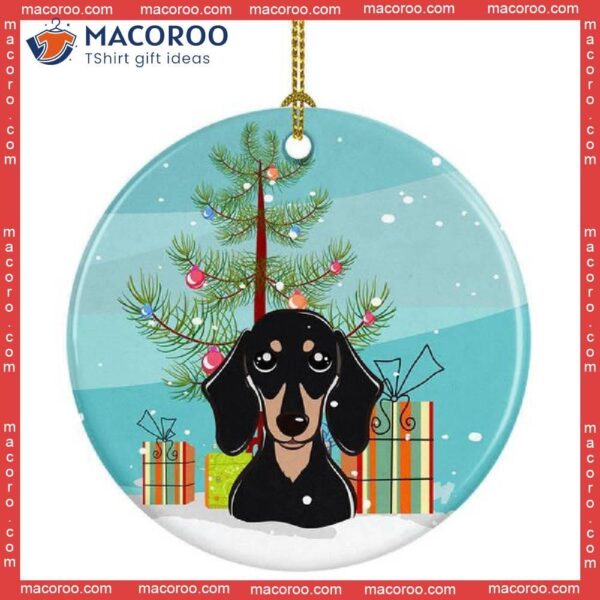 Christmas Tree Black And Tan Dachshund Ceramic Ornament