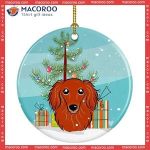 Christmas Tree Long-haired Red Dachshund Ceramic Ornament