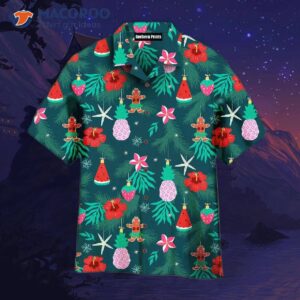 christmas tropical style green hawaiian shirts 1