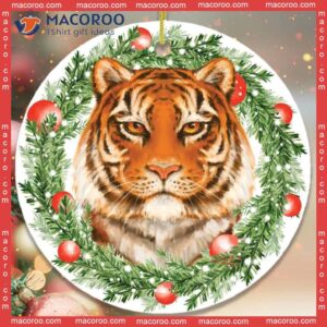 Christmas Wreath Tiger Ceramic Ornament