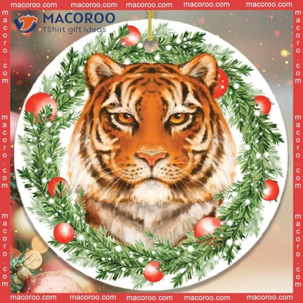 Christmas Wreath Tiger Ceramic Ornament