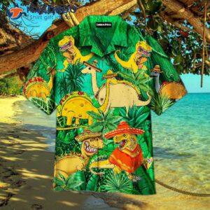 Cinco De Mayo Taco T-rex Dinosaur Jurassic Park In The Forest Tropical Green Hawaiian Shirts