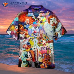 circus clowns musicians and players in halloween hawaiian shirts 0