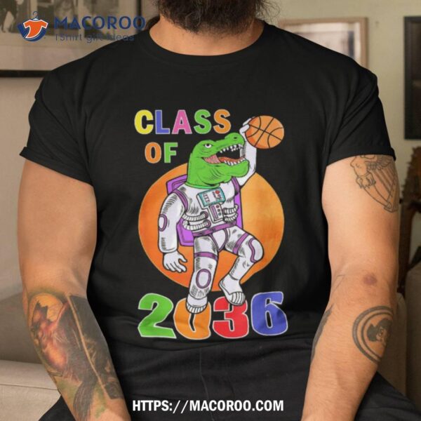 Class Of 2036 Grow With Me Astronaut Dinosaur Trex Space Shirt