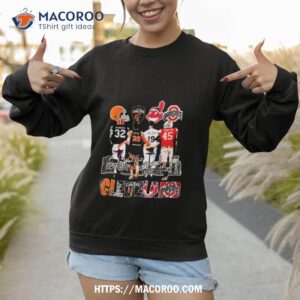 cleveland and champions 2023 with signatures browns x cincinnati x cavaliers x ohio state shirt sweatshirt