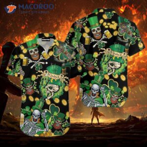 Clover Skull Green And Black Hawaiian Shirts