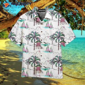 Coconut Tree Island White Hawaiian Shirts