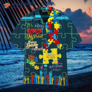 Colorful Autism Awareness Puzzles And Blue Hawaiian Shirts