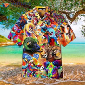 Colorful Big Horn Sheep Paintings On Hawaiian Shirts