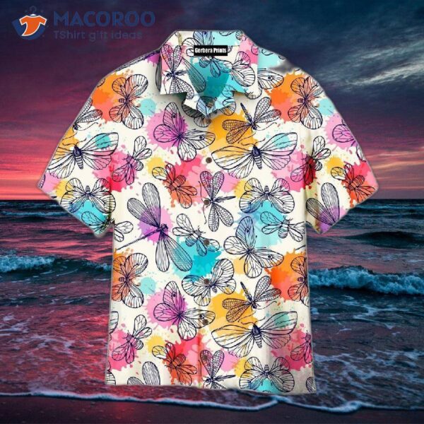 Colorful Butterflies And Dragonflies Tropical Hawaiian Shirts