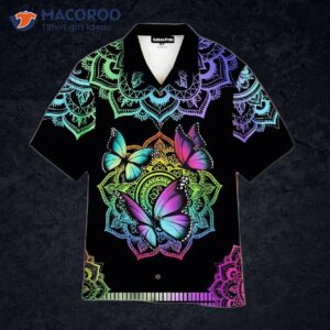 Colorful Butterfly Mandala Black Hawaiian Shirts