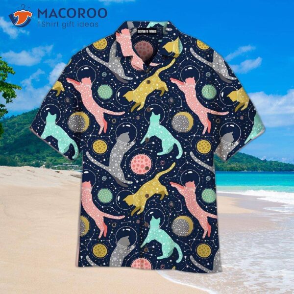 Colorful Cats In A Cosmic Space Pattern Hawaiian Shirts