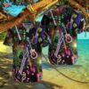 Colorful Guitars And A Black Hawaiian Shirt