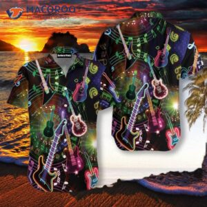 Colorful Guitars And A Black Hawaiian Shirt