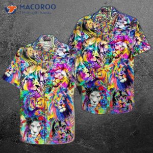 colorful hippie lion king hawaiian shirt 0