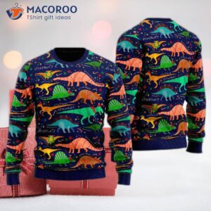 Colorful Jurassic Park Pattern Ugly Christmas Sweater
