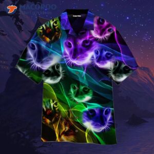 colorful light cat hawaiian shirt 0