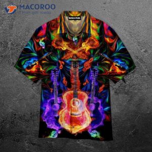 colorful neon flame hawaiian guitar shirts 0