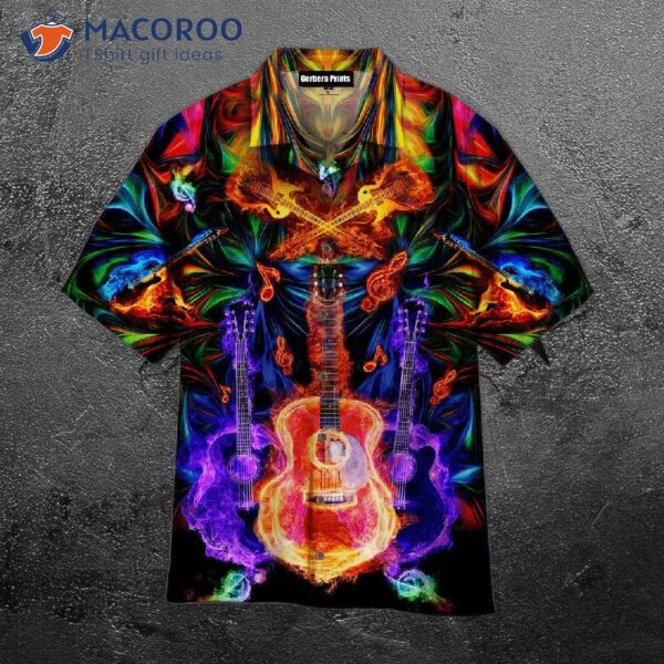 Colorful Neon Flame Hawaiian Guitar Shirts
