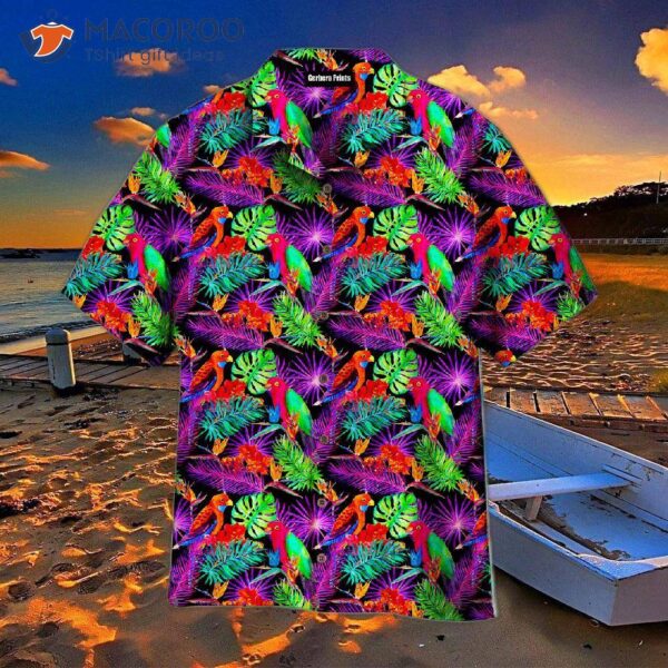 Colorful Parrot Tropical Palm Leaves Pattern Hawaiian Shirts