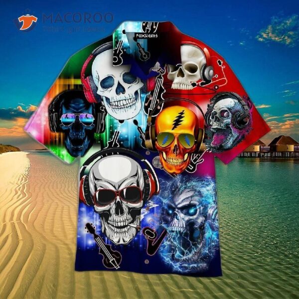 Colorful Skulls With Headphone Hawaiian Shirts