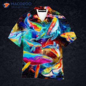 Colorful Whales Dancing In The Galaxy With Neon Hawaiian Shirts
