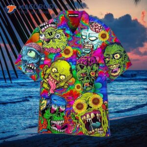 Colorful Zombie Skull Hippie Floral Pattern Hawaiian Shirts