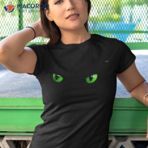 cool halloween cat face eyes green on black shirt tshirt 1