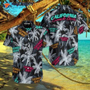 Coronado Beach Coconut Tree Seamless Pattern Black Hawaiian Shirts