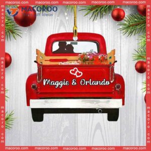 Couple’s Red Truck Custom-shaped Name Christmas Acrylic Ornament