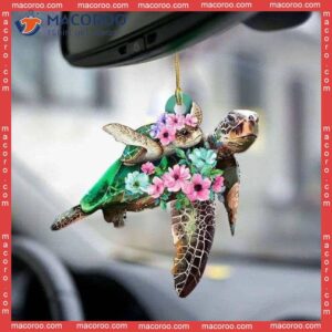Couple Turtle Ocean Life Flower Hanging Custom-shaped Christmas Acrylic Ornament