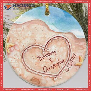 Couples’ Beach Custom Name Christmas Ceramic Ornament