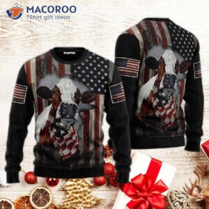 Cow American Flag Patriotic Ugly Christmas Sweater