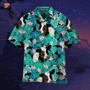 Cow Tropical Blue Leaf Hawaiian Shirts