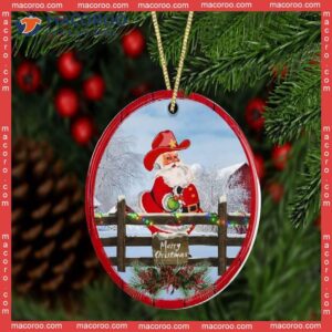 Cowboy Santa Christmas Ceramic Ornament