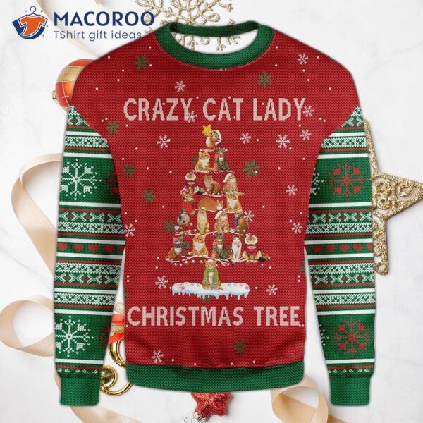 Crazy Cat Lady Ugly Christmas Sweater Tree