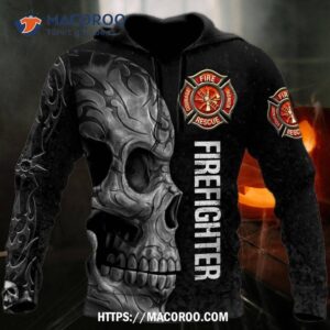 Crazy Skull Firefighter All Over Print 3D Hoodie, Skeleton Christmas Decoration