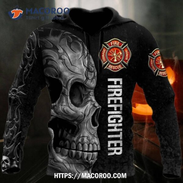 Crazy Skull Firefighter All Over Print 3D Hoodie, Skeleton Christmas Decoration