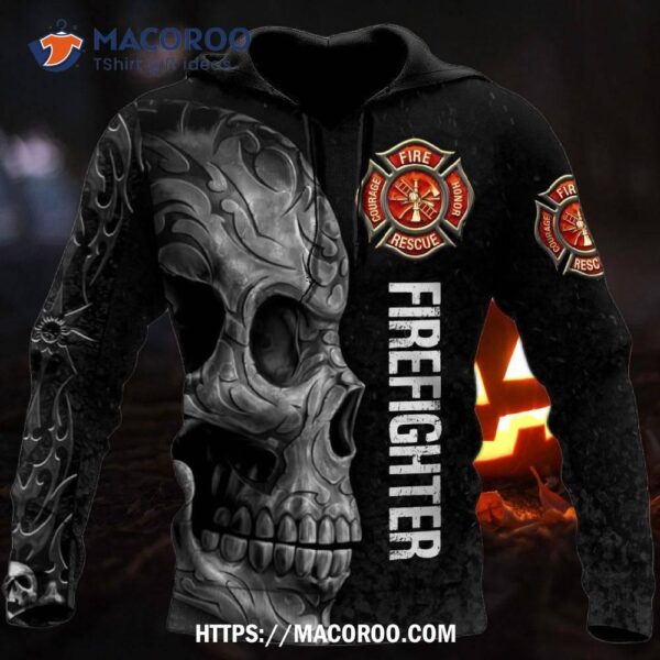 Crazy Skull Firefighter Hoodie All Over Print 3D, Halloween Gift Ideas For Adults