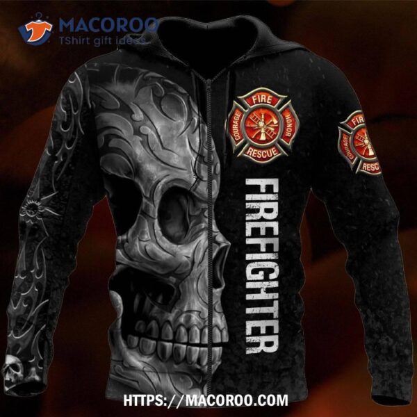 Crazy Skull Firefighter Zip Up Hoodie All Over Print 3D, Spooky Gifts