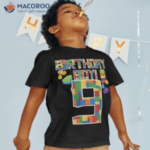 cute 9th birthday gift 9 years old block building boys kids shirt tshirt