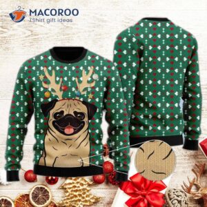 Cute Dog With Ugly Christmas Sweater Featuring A Reindeer Horde