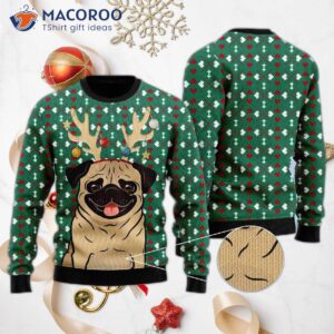 Cute Dog With Ugly Christmas Sweater Featuring A Reindeer Horde